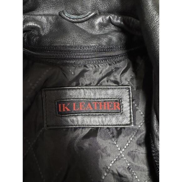 IK Leather Jacket Mens Large Black Biker Moto Asymmetrical Zip Quilted Ribbed - Picture 10 of 16